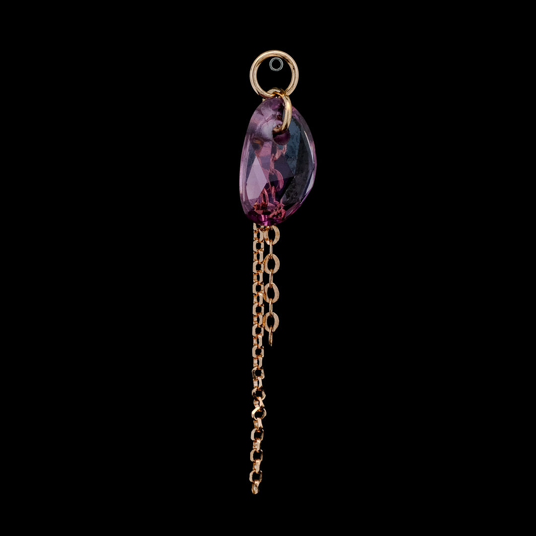 Rose Cut Purple Tourmaline + 14kt Rose Gold Chain Charm