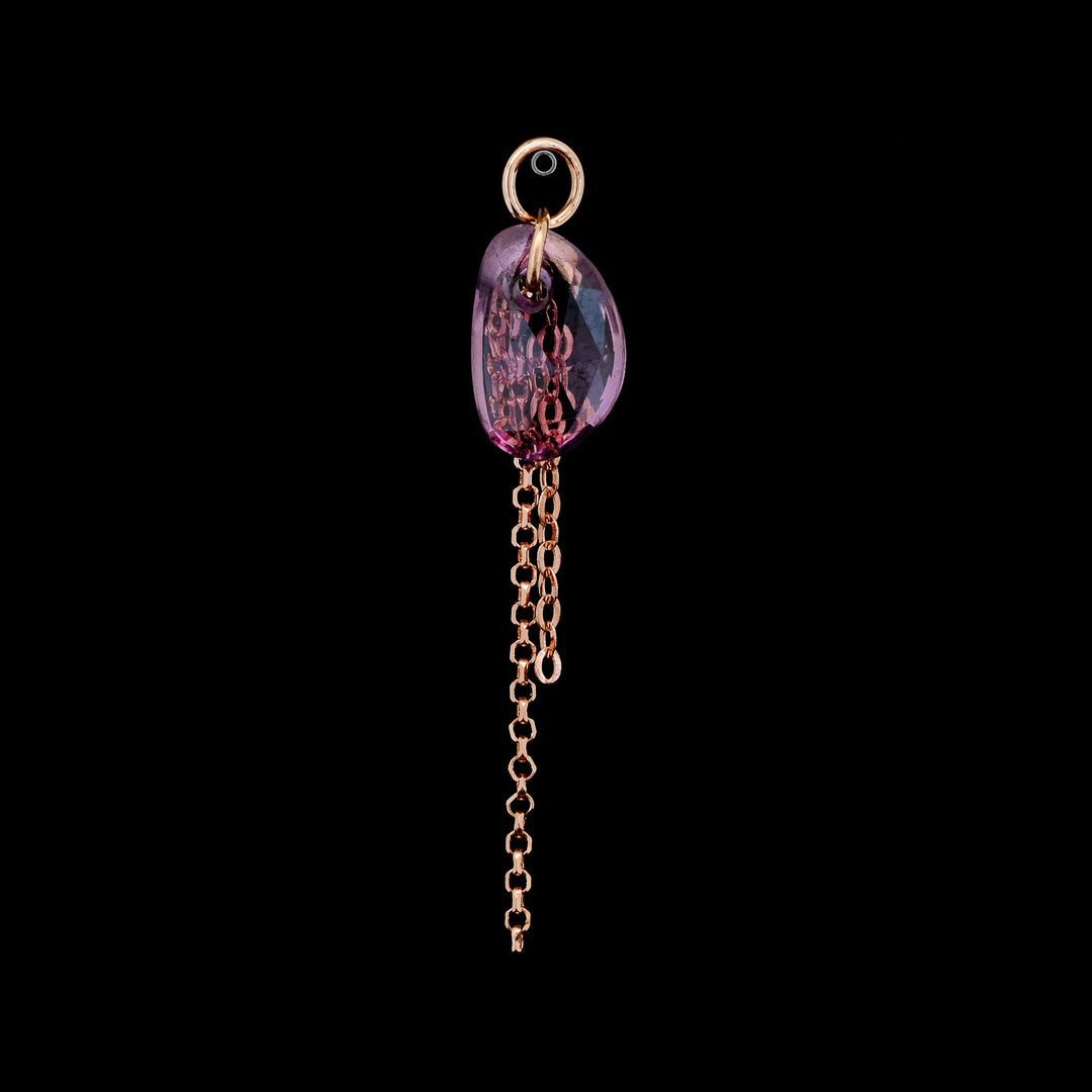 Rose Cut Purple Tourmaline + 14kt Rose Gold Chain Charm