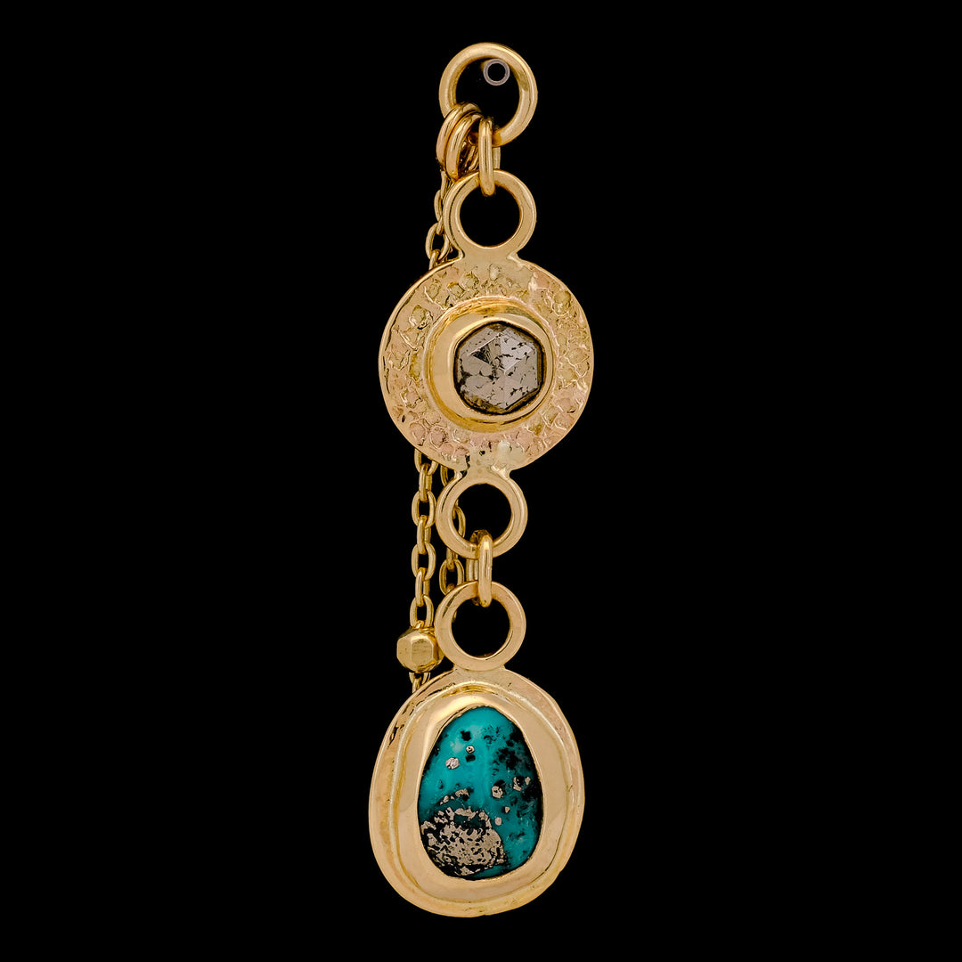 Double Down Charm - Rose Cut Pyrite & Kingman Turquoise in Yellow Gold