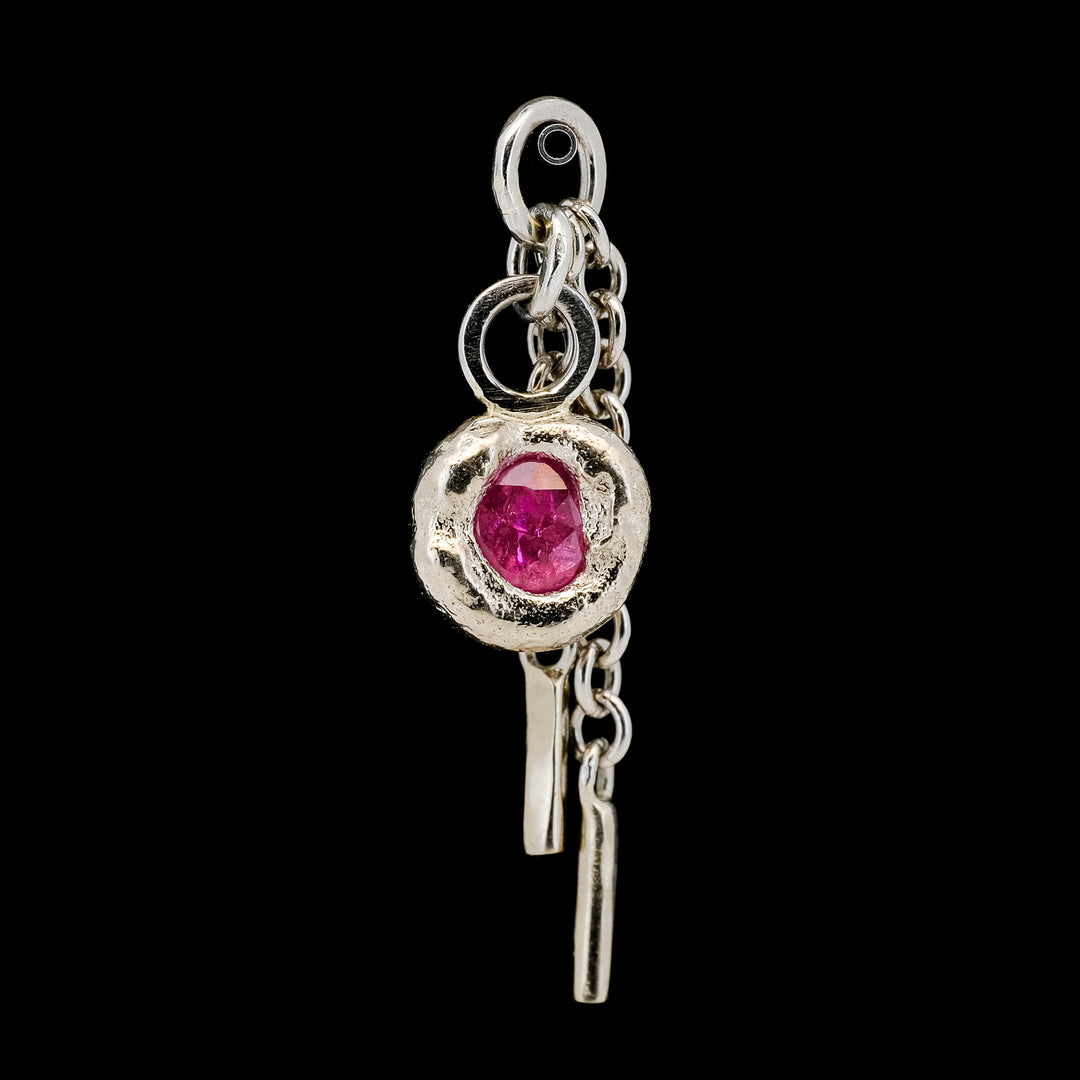Asteroid Charm - Rose Cut Ruby in White Gold with Platinum Accents