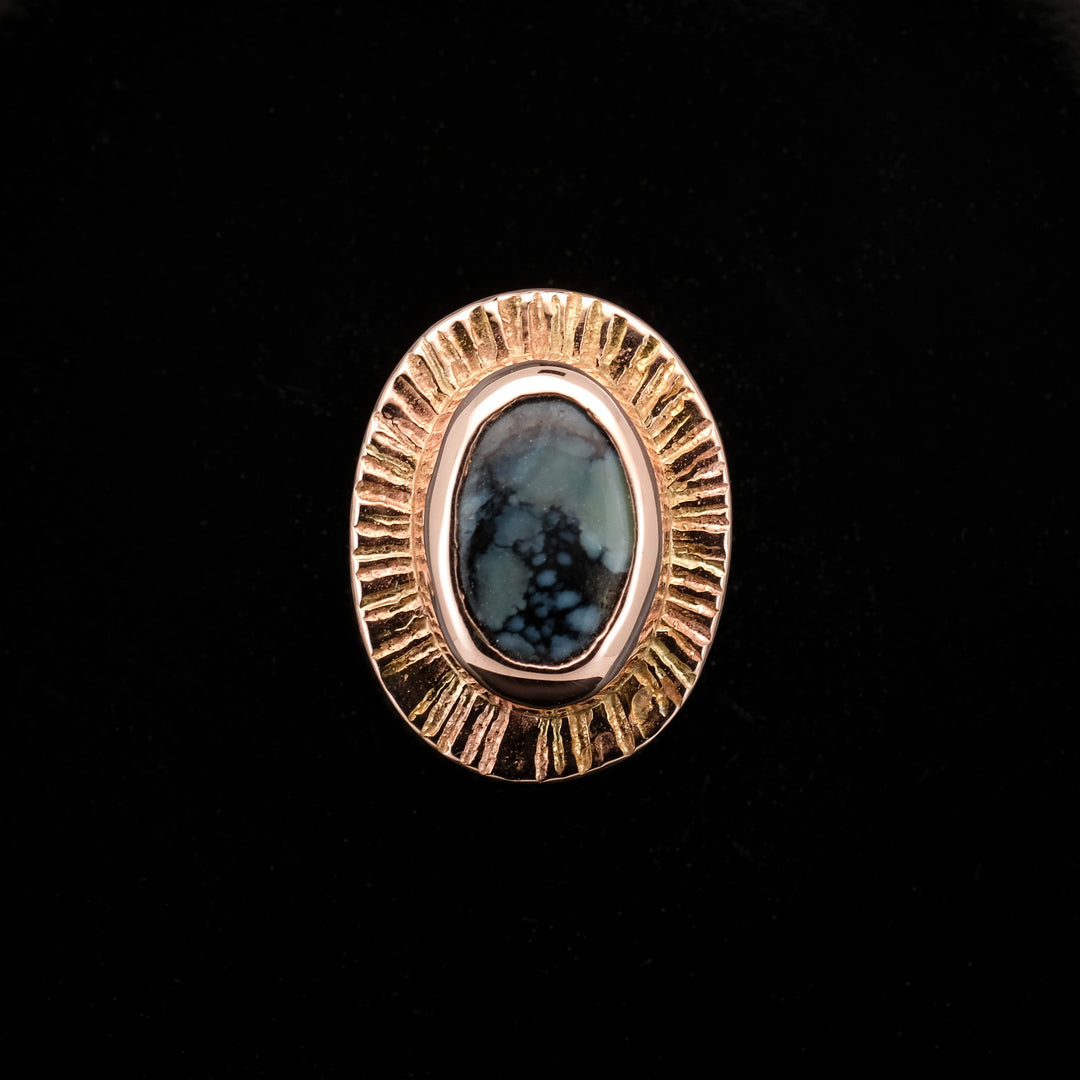 New Lander Turquoise and Rose Gold Oval "Sunrise" - Threaded End - 14ga