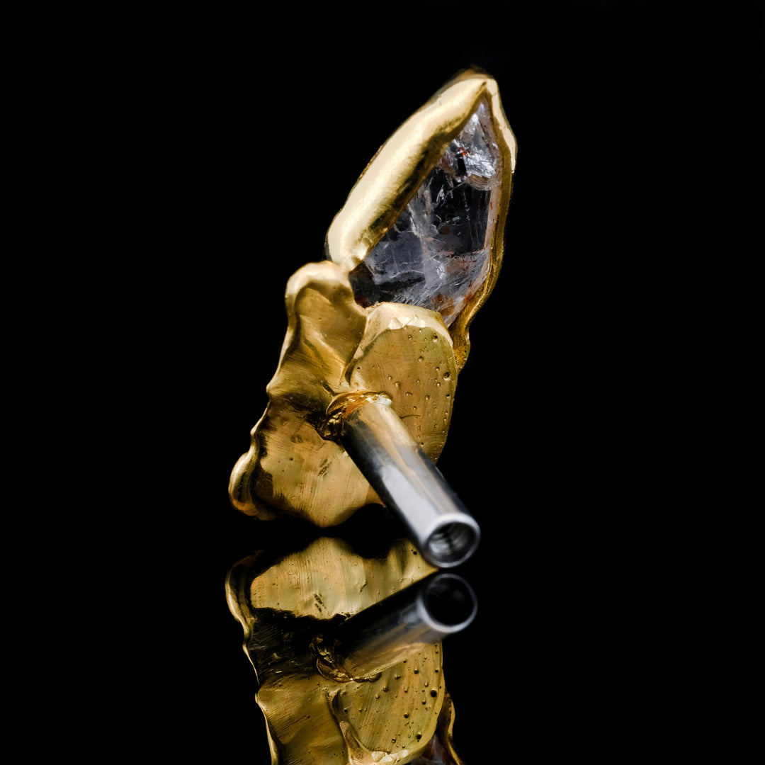 Disco Fire Quartz Crystal in 18kt Yellow Gold - 14ga Threaded end
