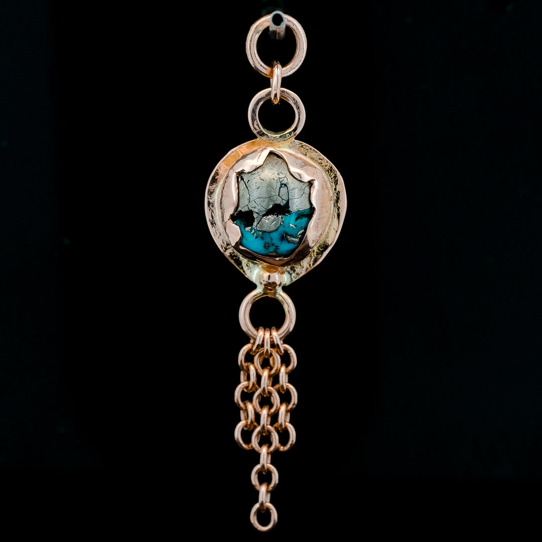 Pyrite Included Kingman Turquoise and Rose Gold Rhiannon Tassel - Charm