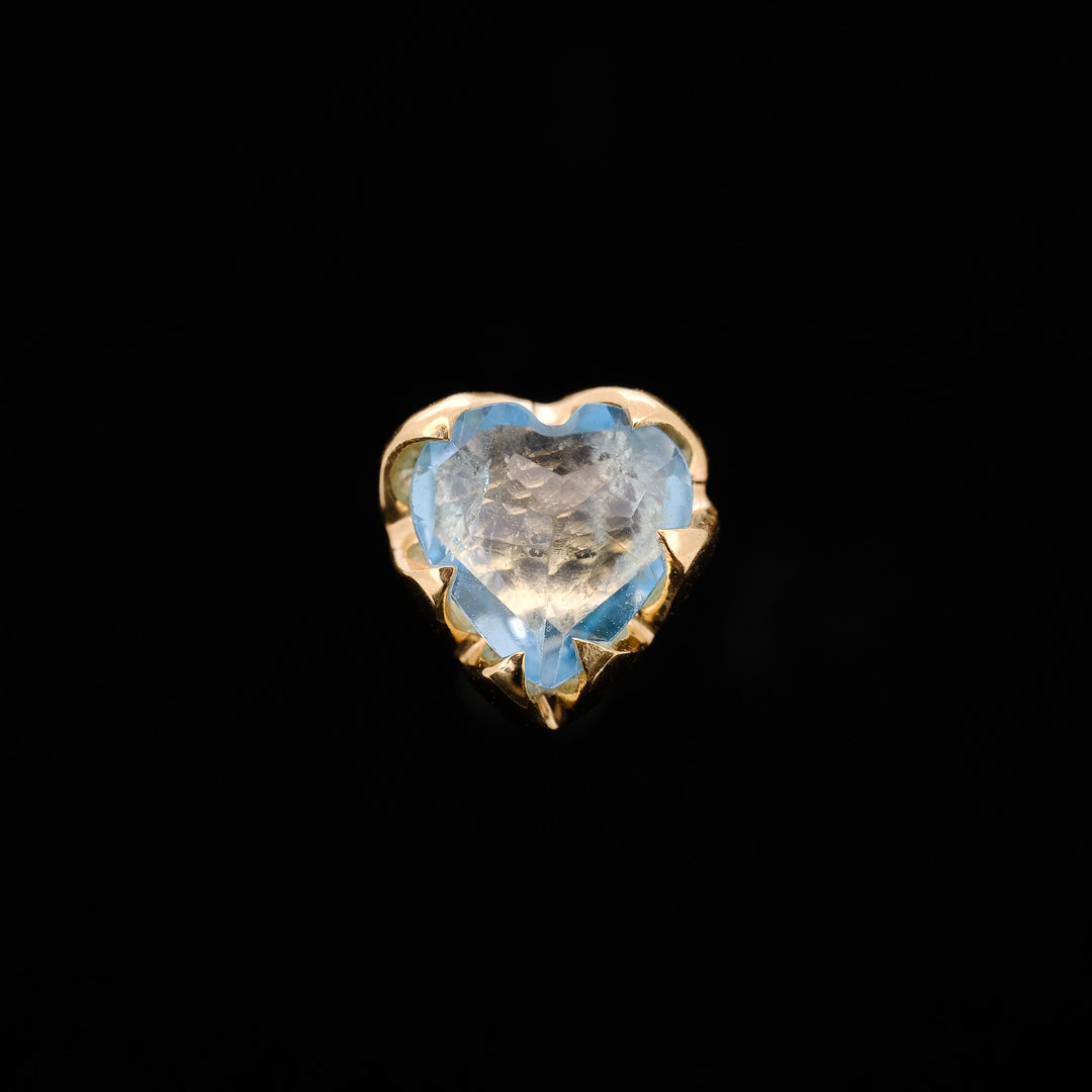 Blue Topaz Heart - 14ga Threaded end - Yellow Gold