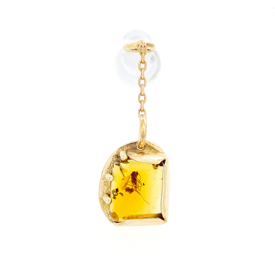 Rare Insect-Included Amber in Yellow Gold Charm