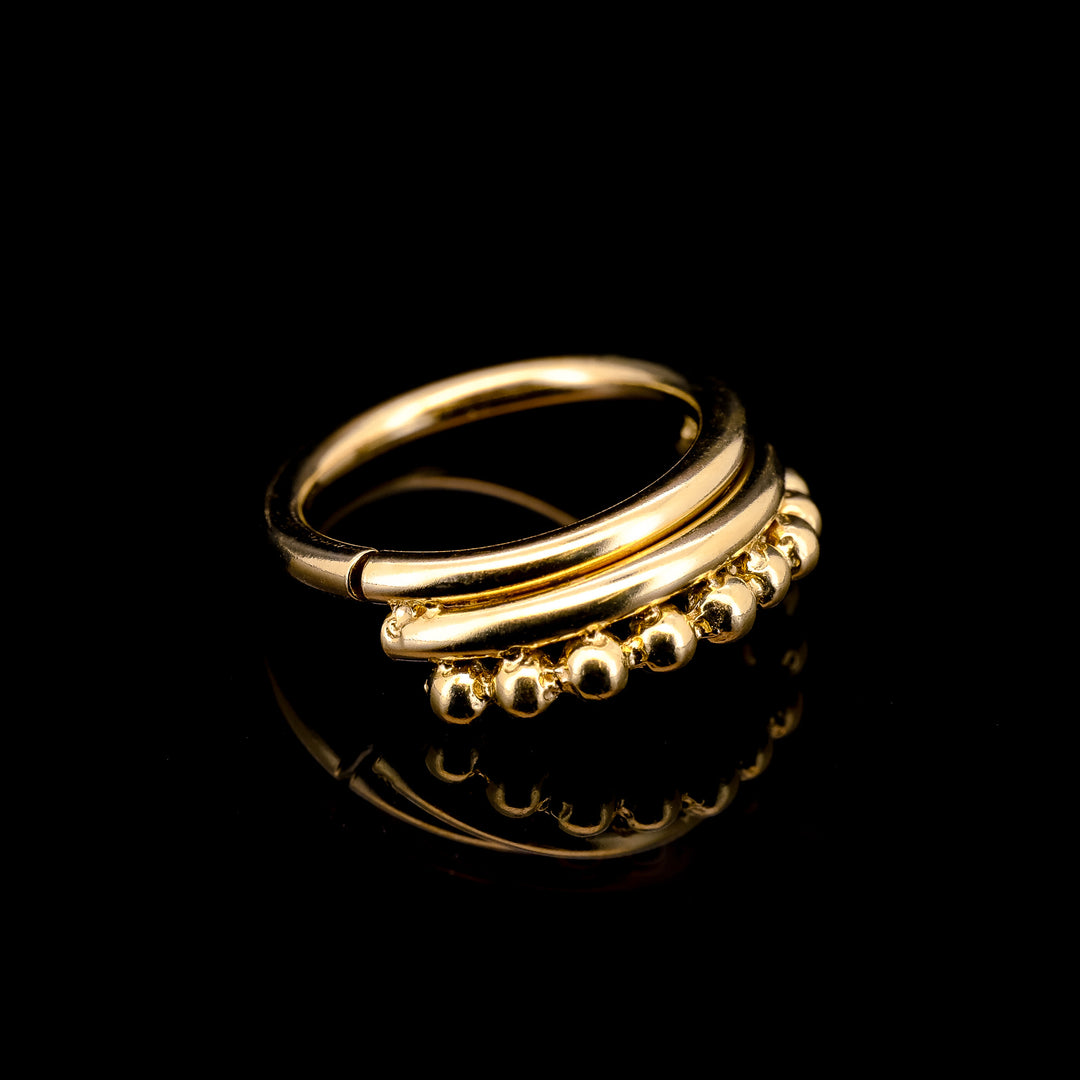 16ga "2 Stacks" with Beaded Accents - Yellow Gold - Seam Ring