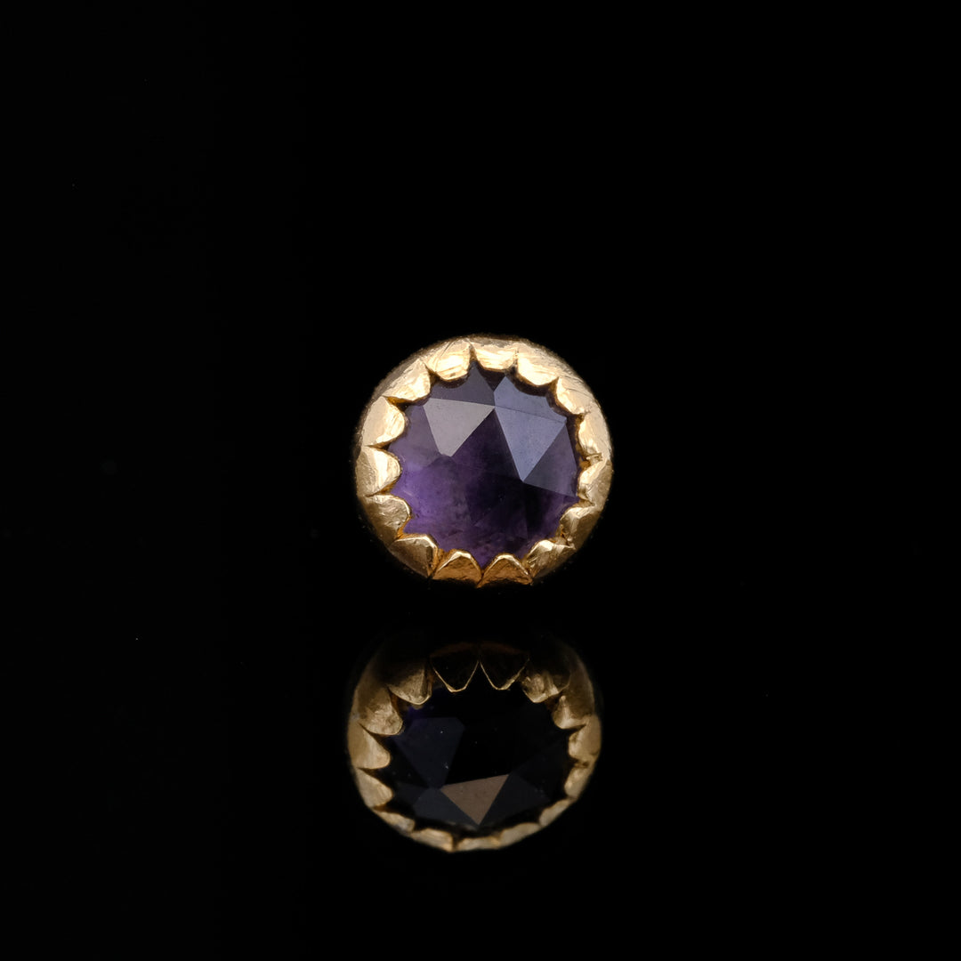 Tiny Rose Cut Amethyst in Yellow Gold - Threadless end