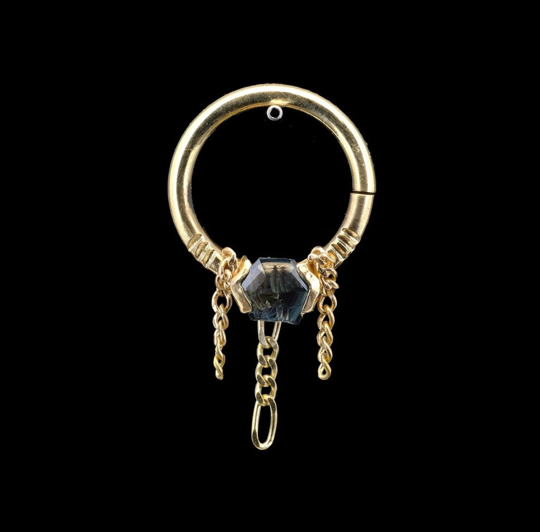 Blue Sapphire + chains - Yellow Gold - Seam Ring