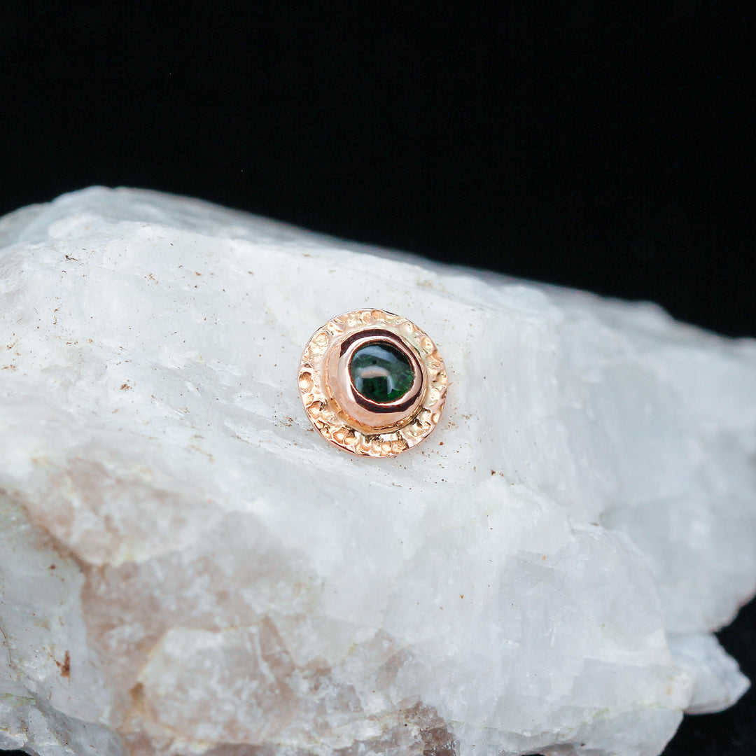 Green Tourmaline and Rose Gold "Comet" - Threaded End - 14ga