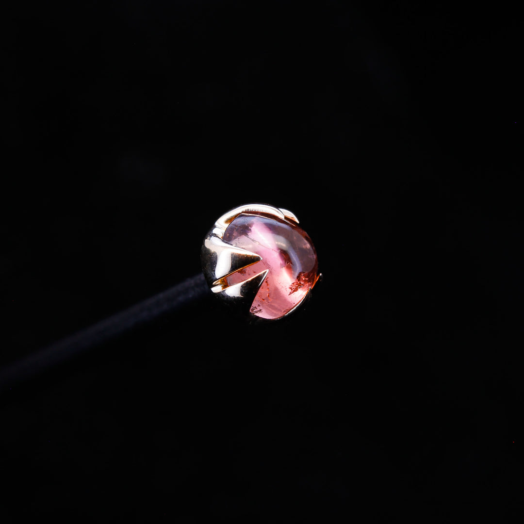 Round Pink Tourmaline in Yellow Gold - 14ga threaded