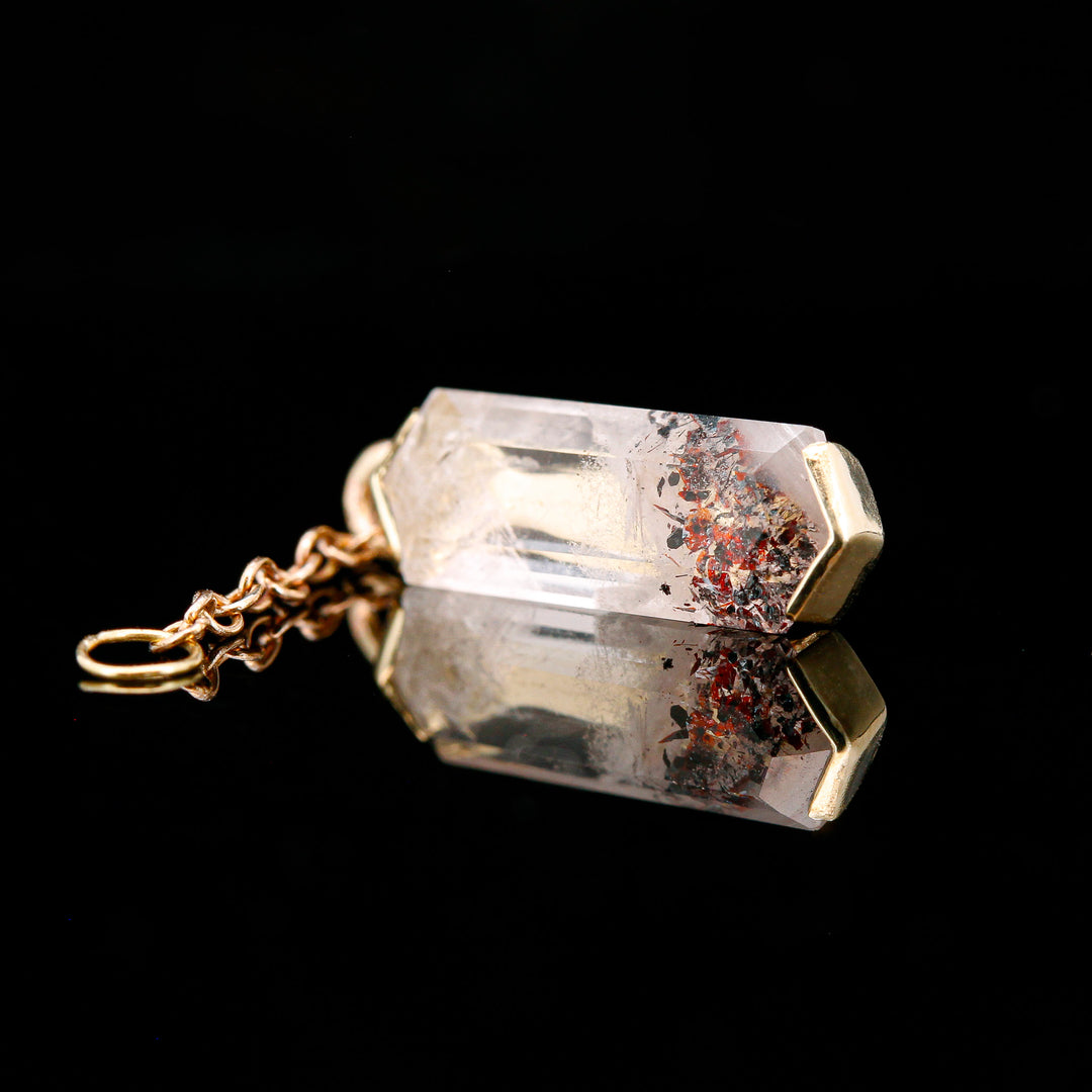 Disco Fire Quartz Crystal in 18kt Yellow Gold Chain Charm