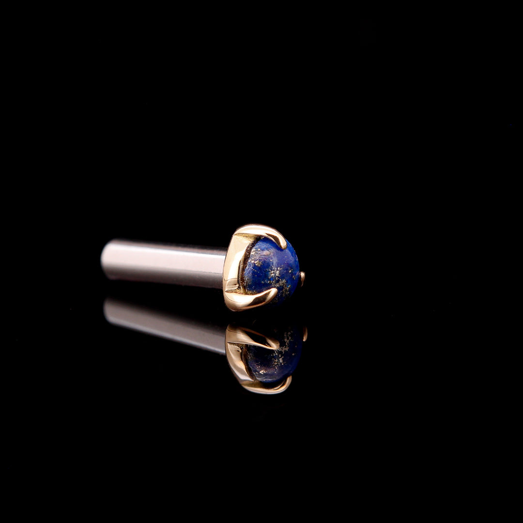 3mm Lapis Lazuli prong set in 14kt Yellow Gold Threaded end