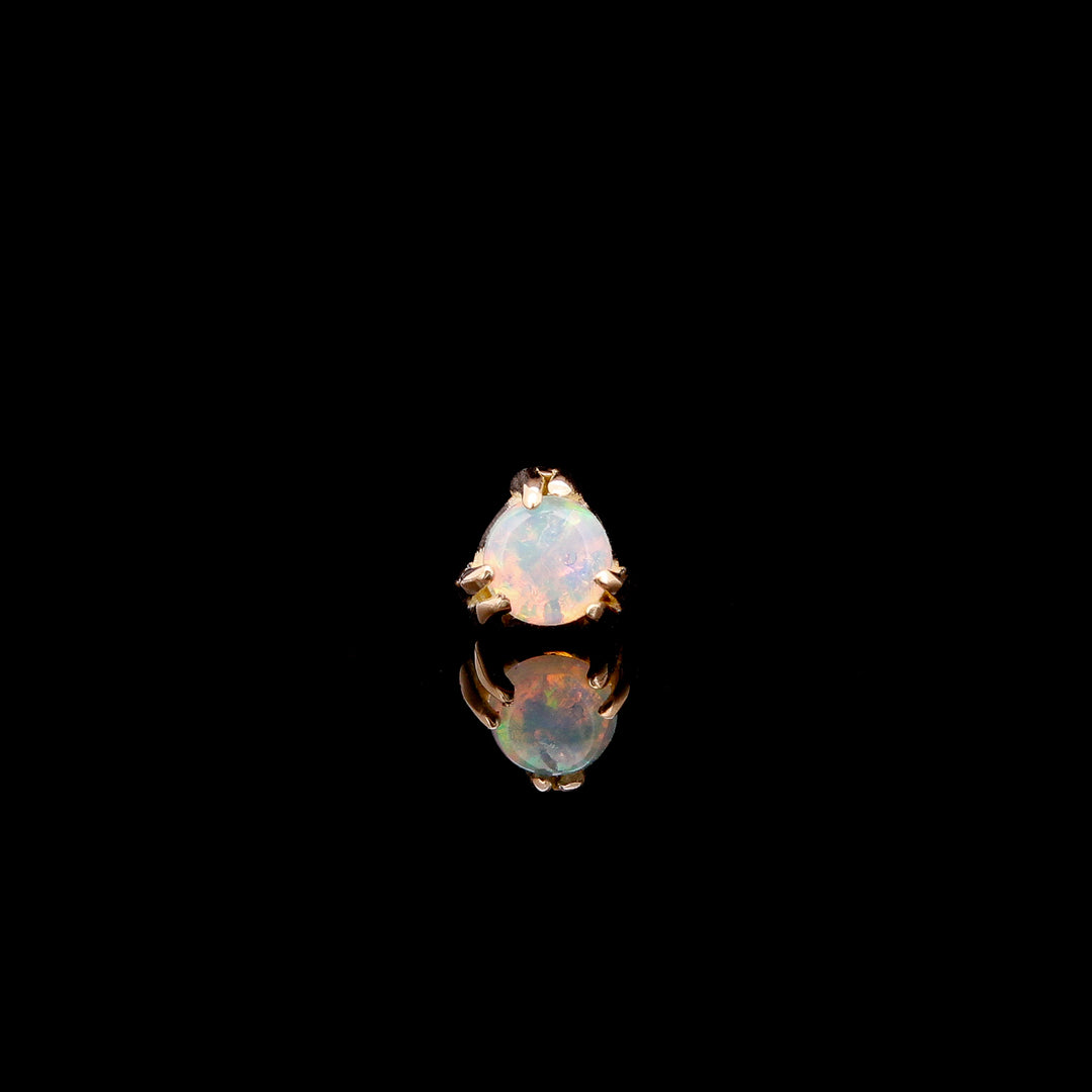 Tiny 2mm White Opal set in 14kt Yellow Gold Threadless end