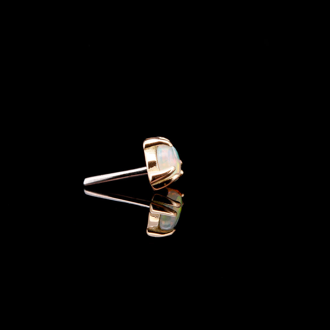 Tiny 2mm White Opal set in 14kt Yellow Gold Threadless end
