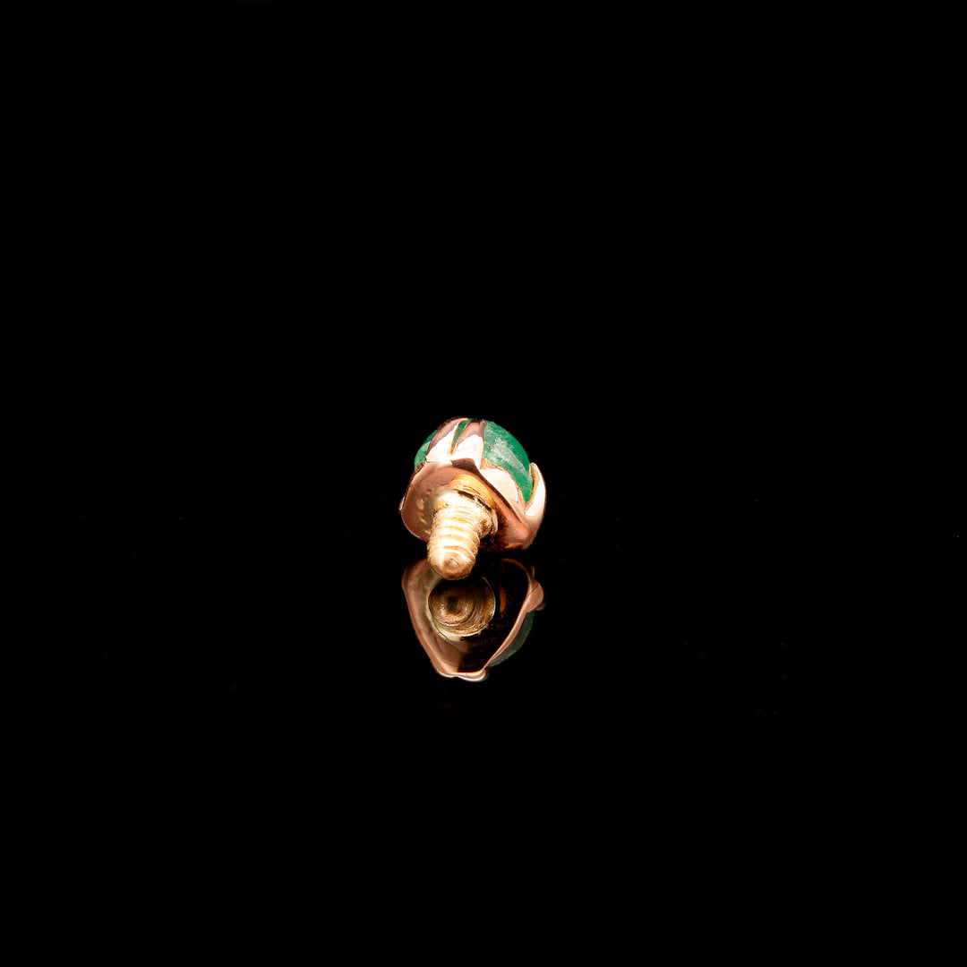 3mm Emerald set in 14kt Rose Gold 14ga Threaded end