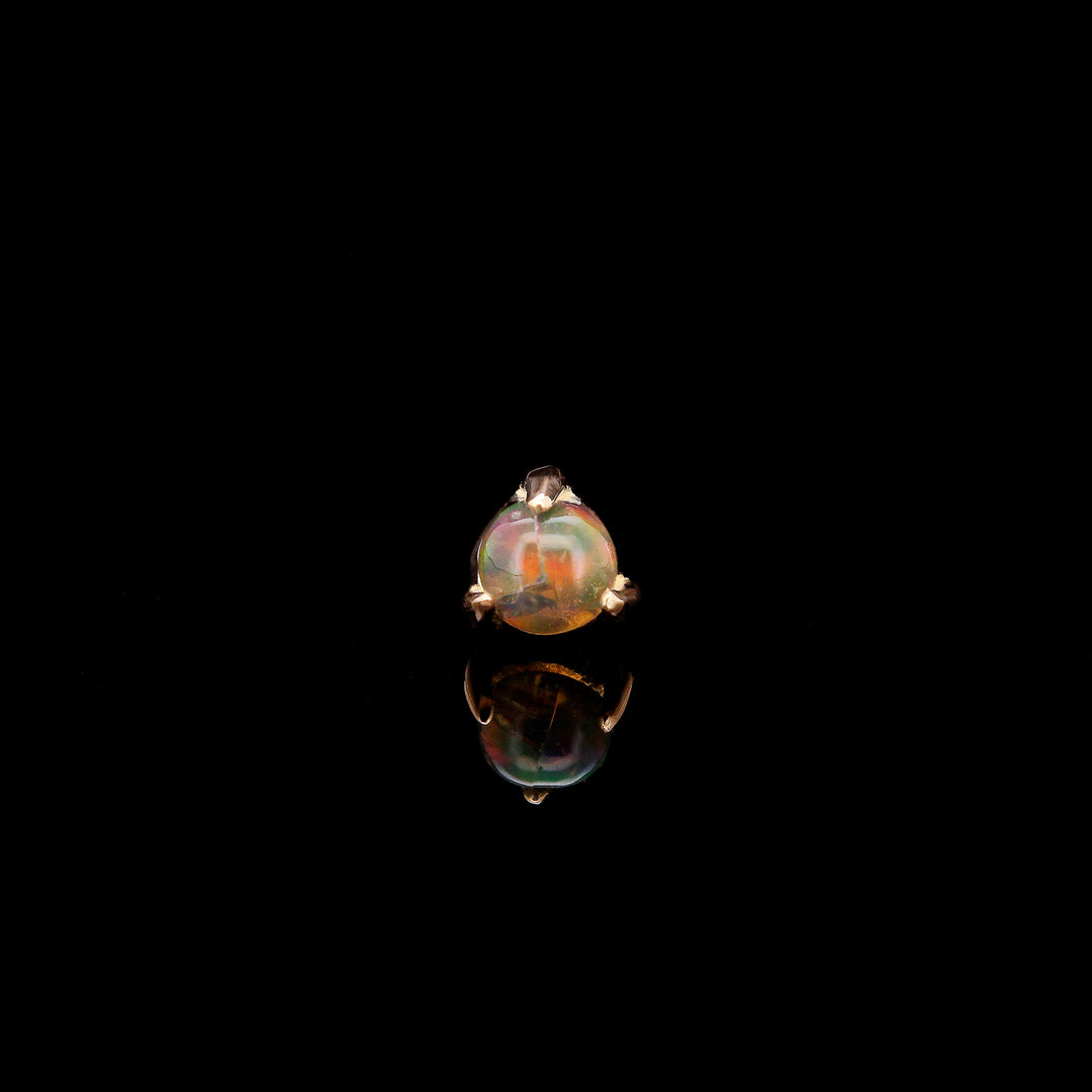 3mm Dark Opal prong set in 14kt Yellow Gold Threadless end