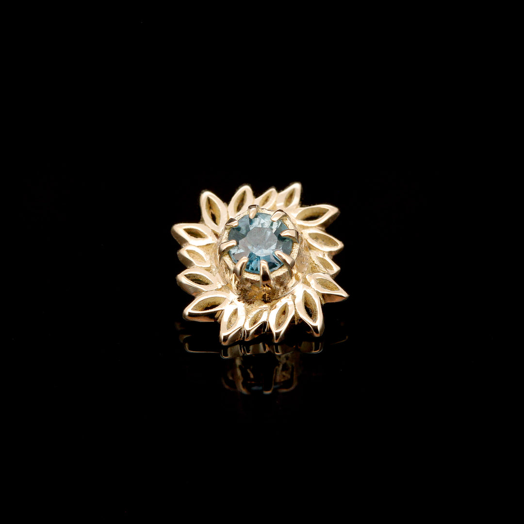 Spiky Flower with Blue Sapphire set in 14kt Yellow Gold - 14ga Threaded end