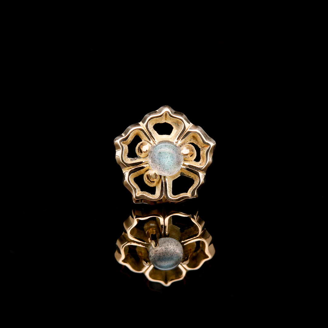 14kt Yellow Gold Flower with Labradorite  - 14ga Threaded end