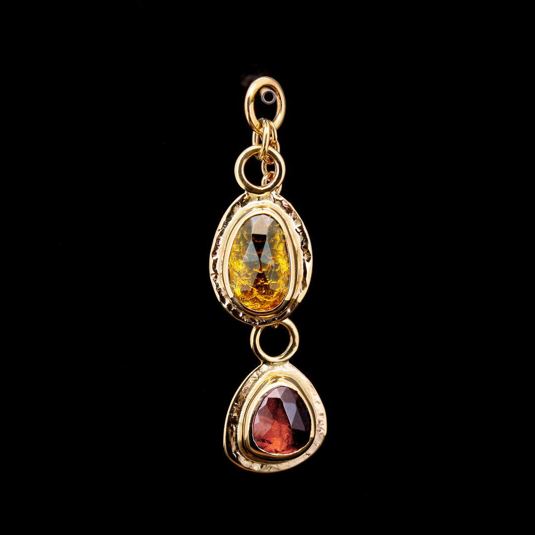 Rose Cut Yellow & Pink Tourmaline in 14kt Yellow Gold Tanagra Charm