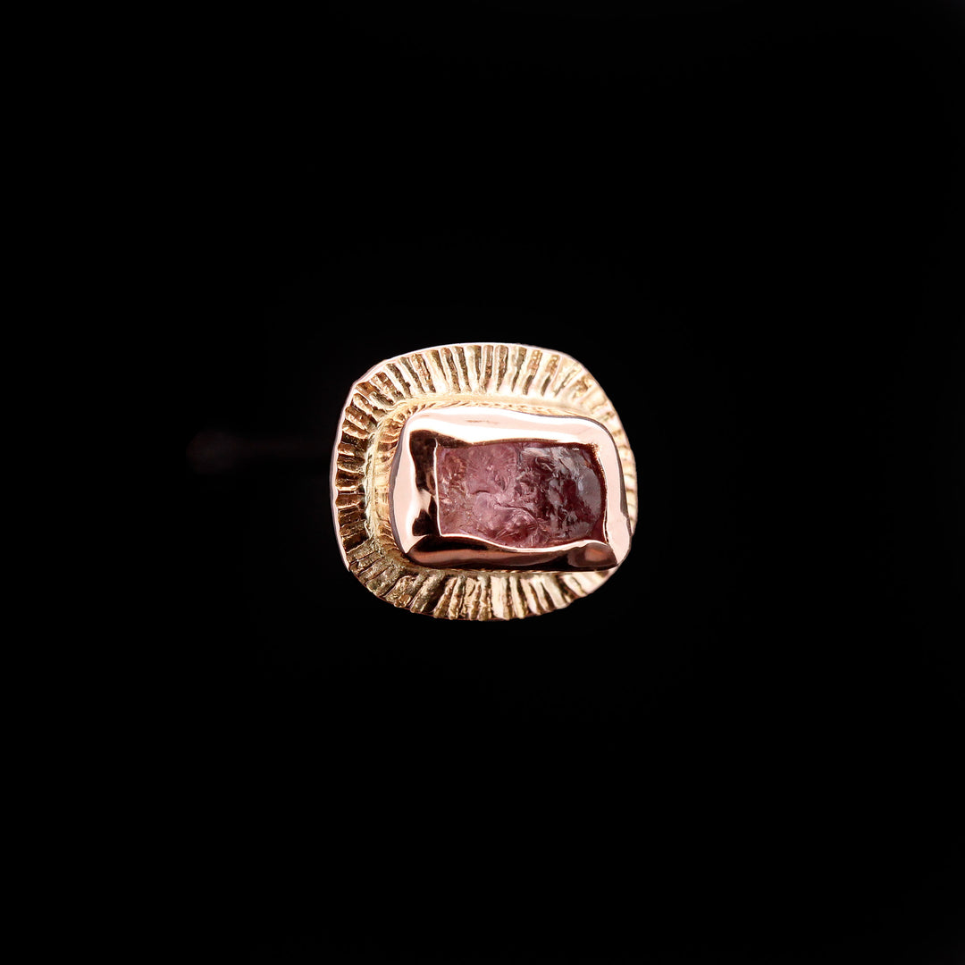 Uncut Rough Champagne Imperial Garnet in 14kt Rose Gold Sunrise - 14ga Threaded end