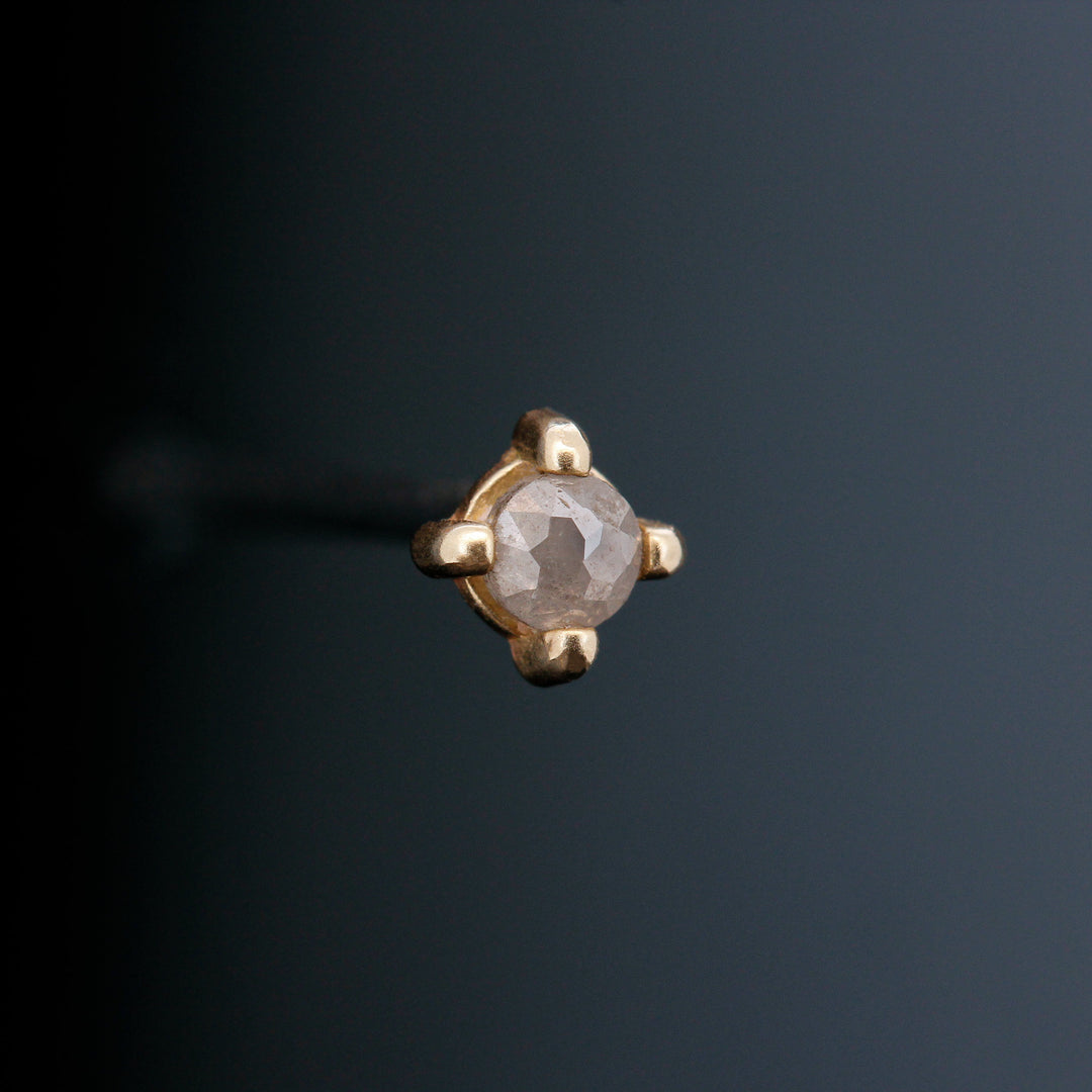 Tiny Prong Set Gray Diamond in Yellow Gold - Threadless end