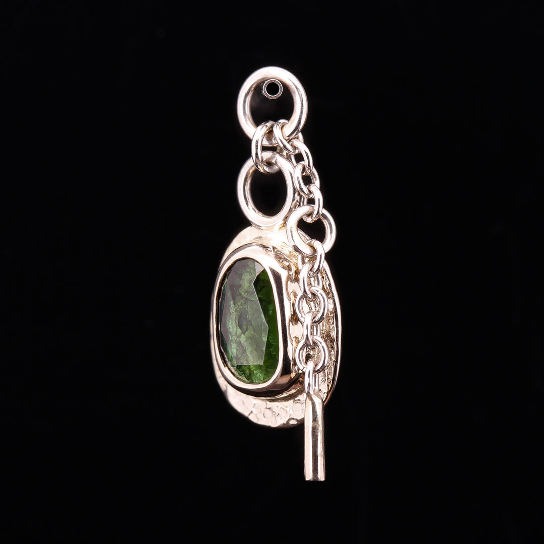 Green Tourmaline and White Gold Comet Charm with Platinum Accents