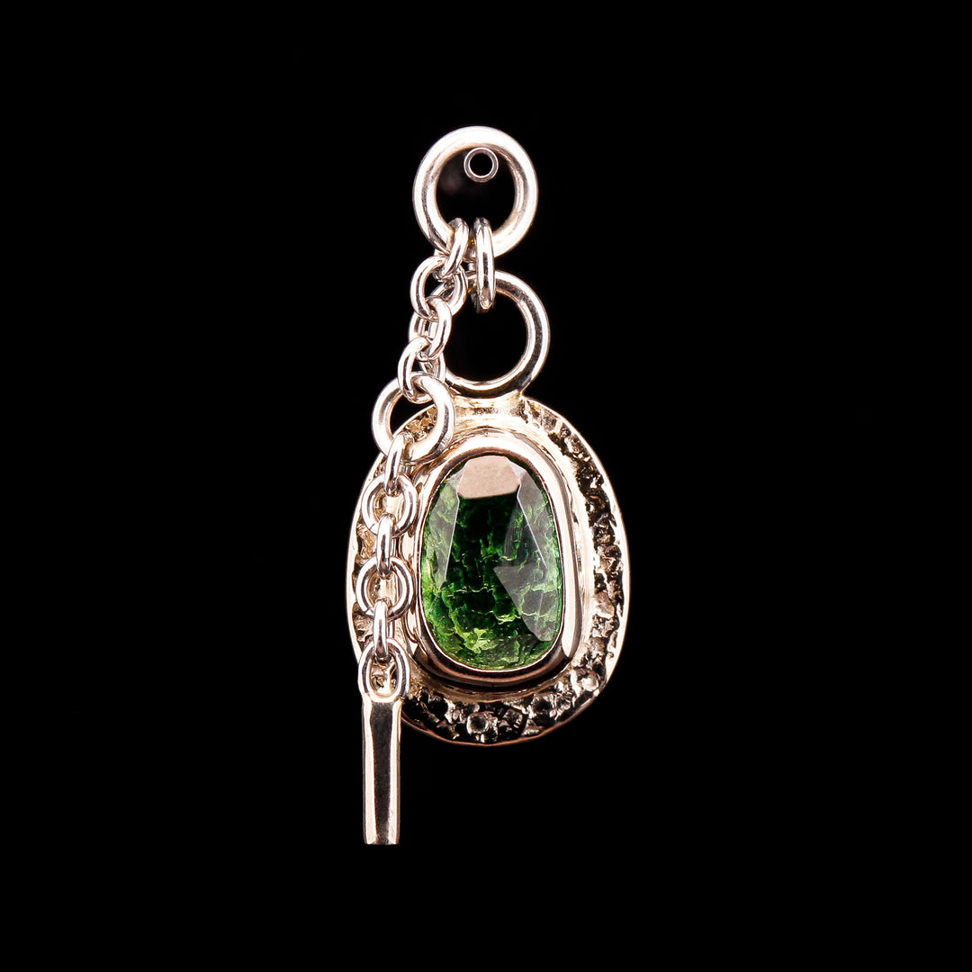 Green Tourmaline and White Gold Comet Charm with Platinum Accents