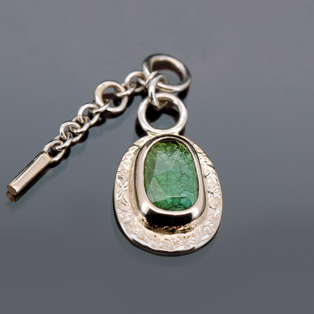 Green Tourmaline and White Gold Comet Charm with Platinum Accents