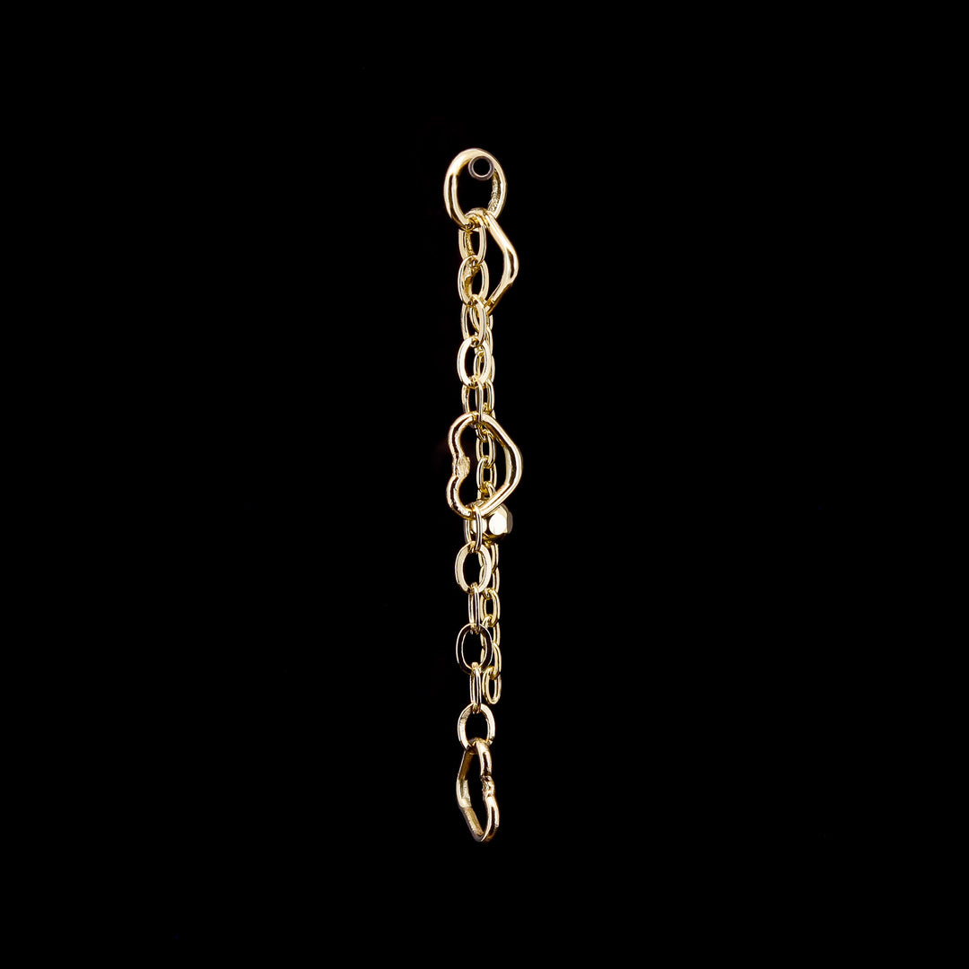 Hearts & Bead Chain Charm - 14kt Yellow Gold