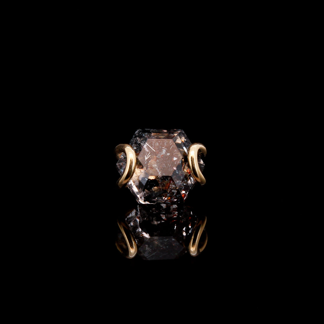 Disco Fire Quartz Hexagon in 18kt Yellow Gold - 14ga Threaded end