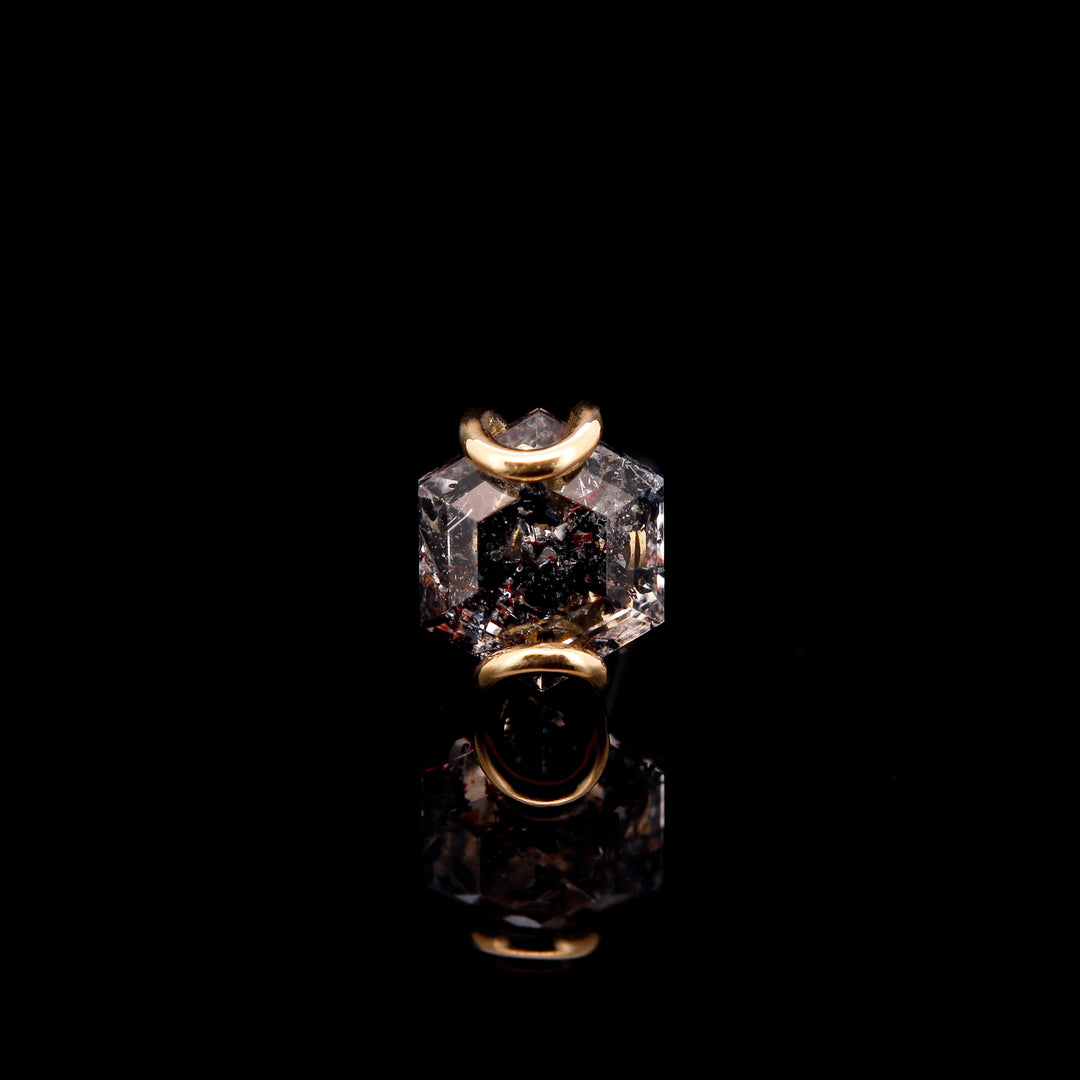 Disco Fire Quartz Hexagon in 18kt Yellow Gold - 14ga Threaded end