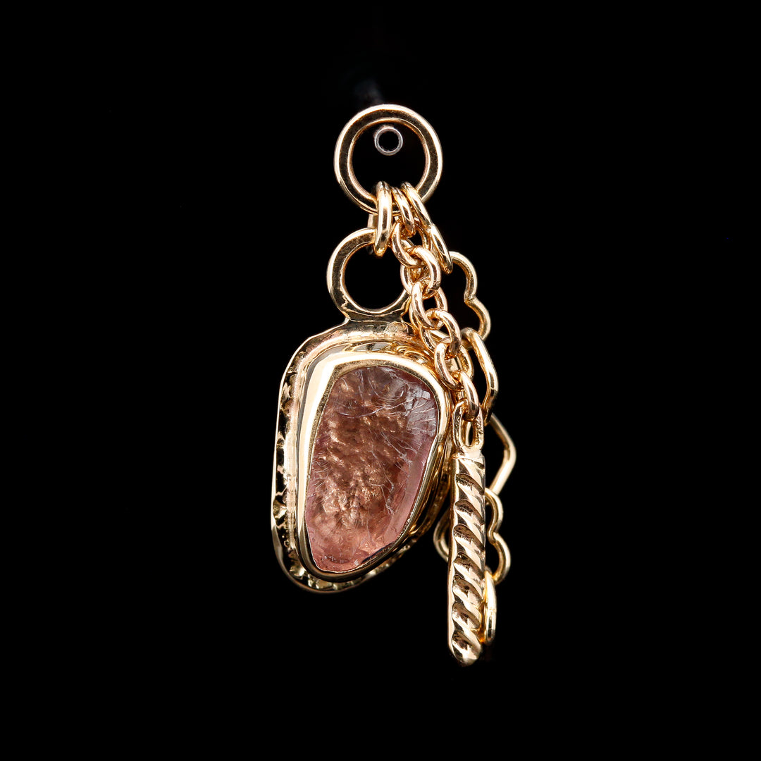 Rough Champagne Imperial Garnet in Yellow Gold Comet Charm