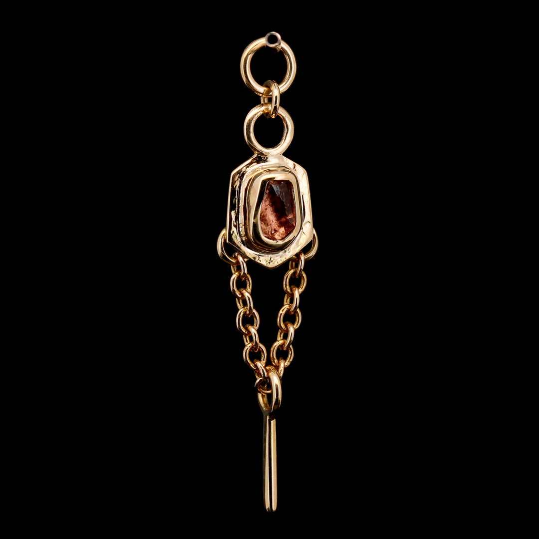 Rough Champagne Imperial Garnet in Yellow Gold Meteor Charm