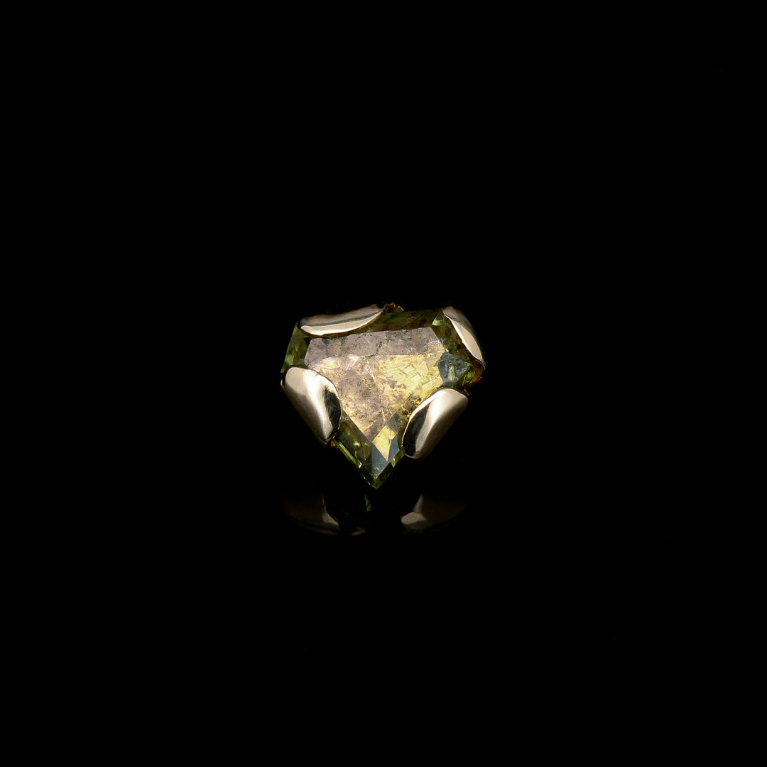 Green Tourmaline in Yellow Gold - 14ga threaded end