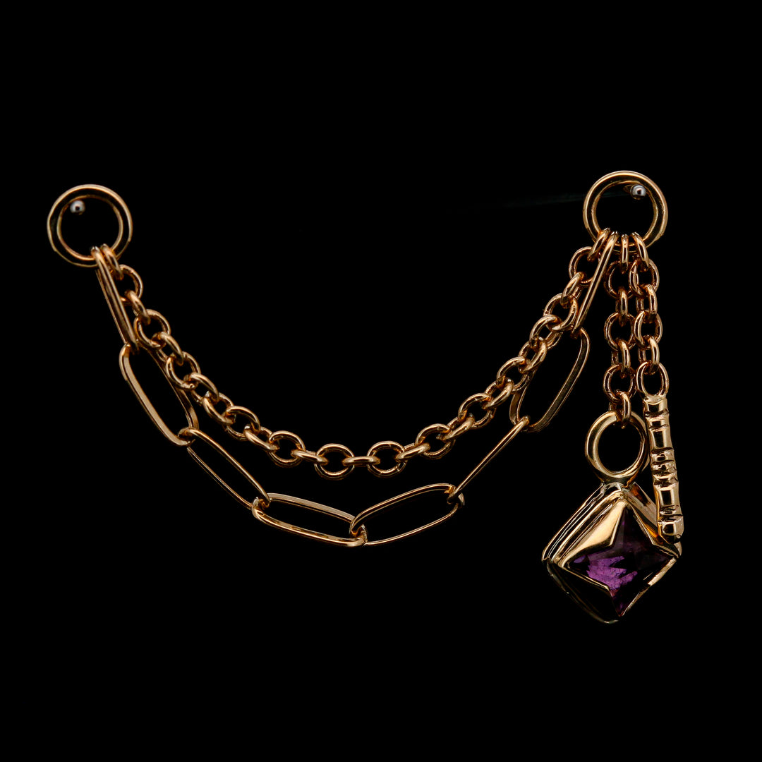 Paperclip Vina Chain with Amethyst Stardust Accent Charm - Yellow Gold