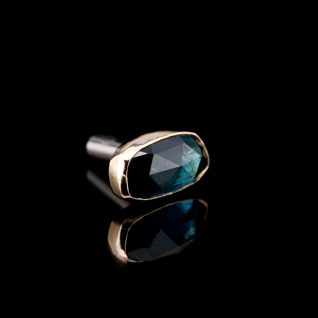Blue Tourmaline in 14kt Yellow Gold - 14ga threaded end