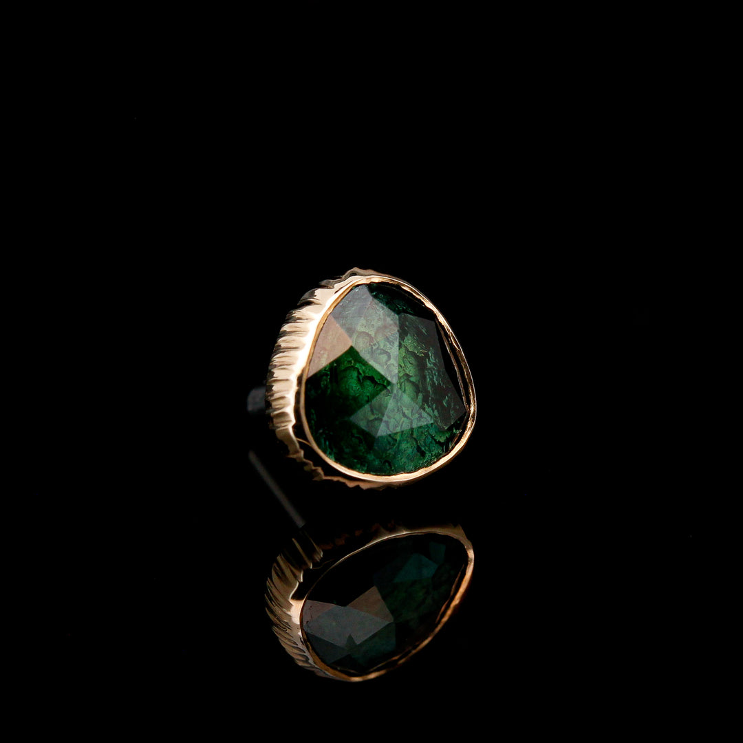 Greenish Teal Tourmaline in Yellow Gold "Josey" - 14ga threaded end