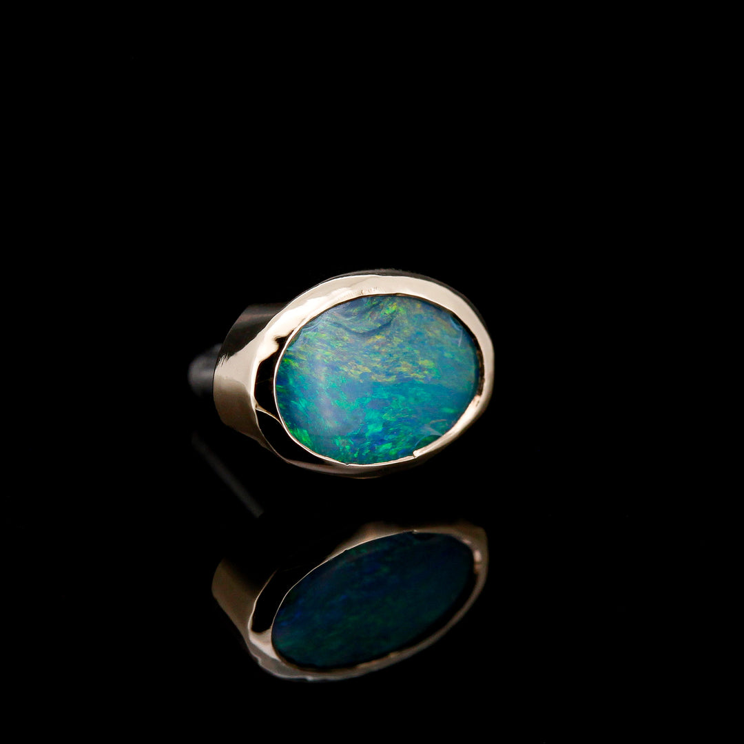 Australian Boulder Opal Doublet in 14kt Yellow Gold - 14ga threaded end