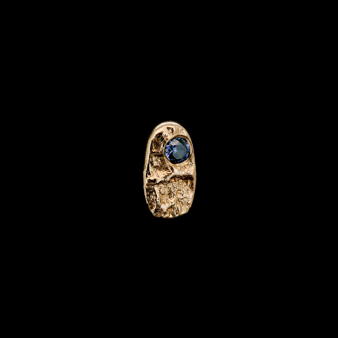 Blue CZ in 14kt Yellow Gold Totem - Threadless end