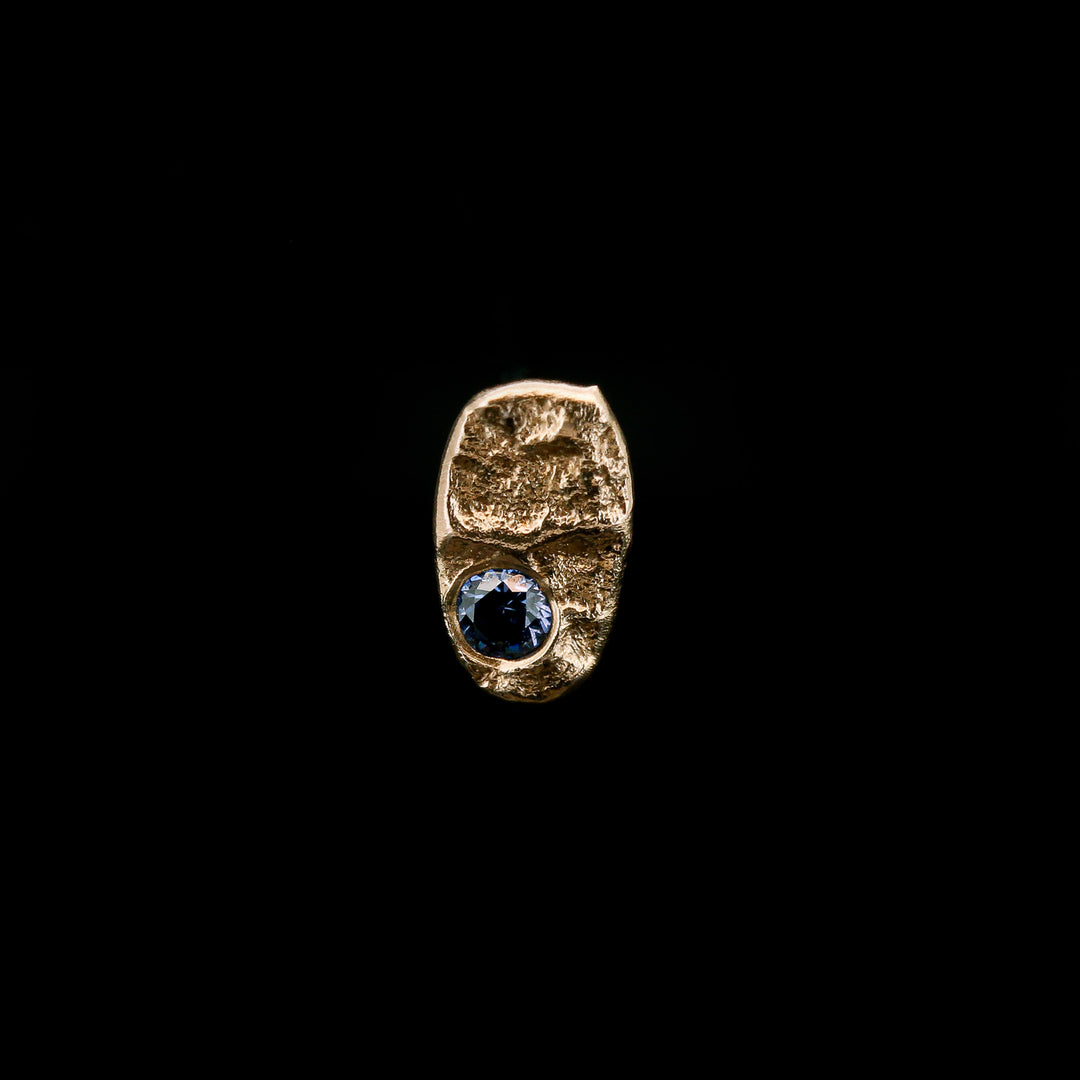 Blue CZ in 14kt Yellow Gold Totem - Threadless end