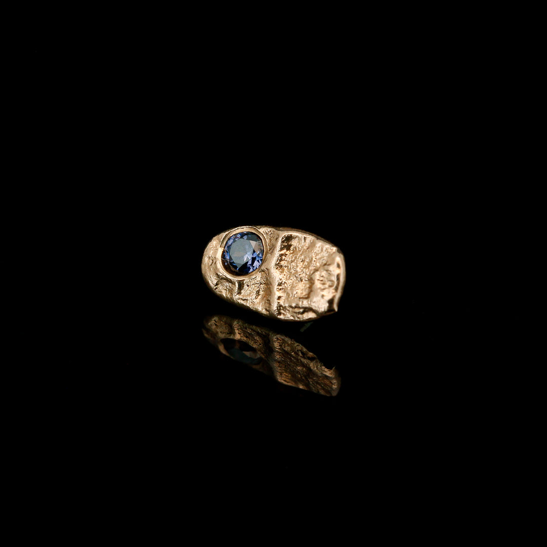 Blue CZ in 14kt Yellow Gold Totem - Threadless end