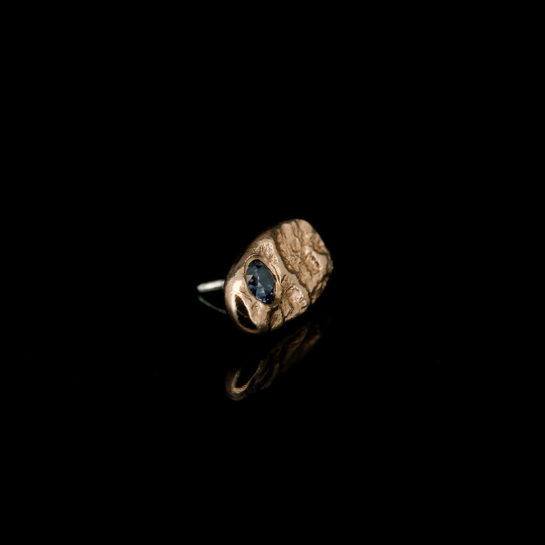 Blue CZ in 14kt Yellow Gold Totem - Threadless end
