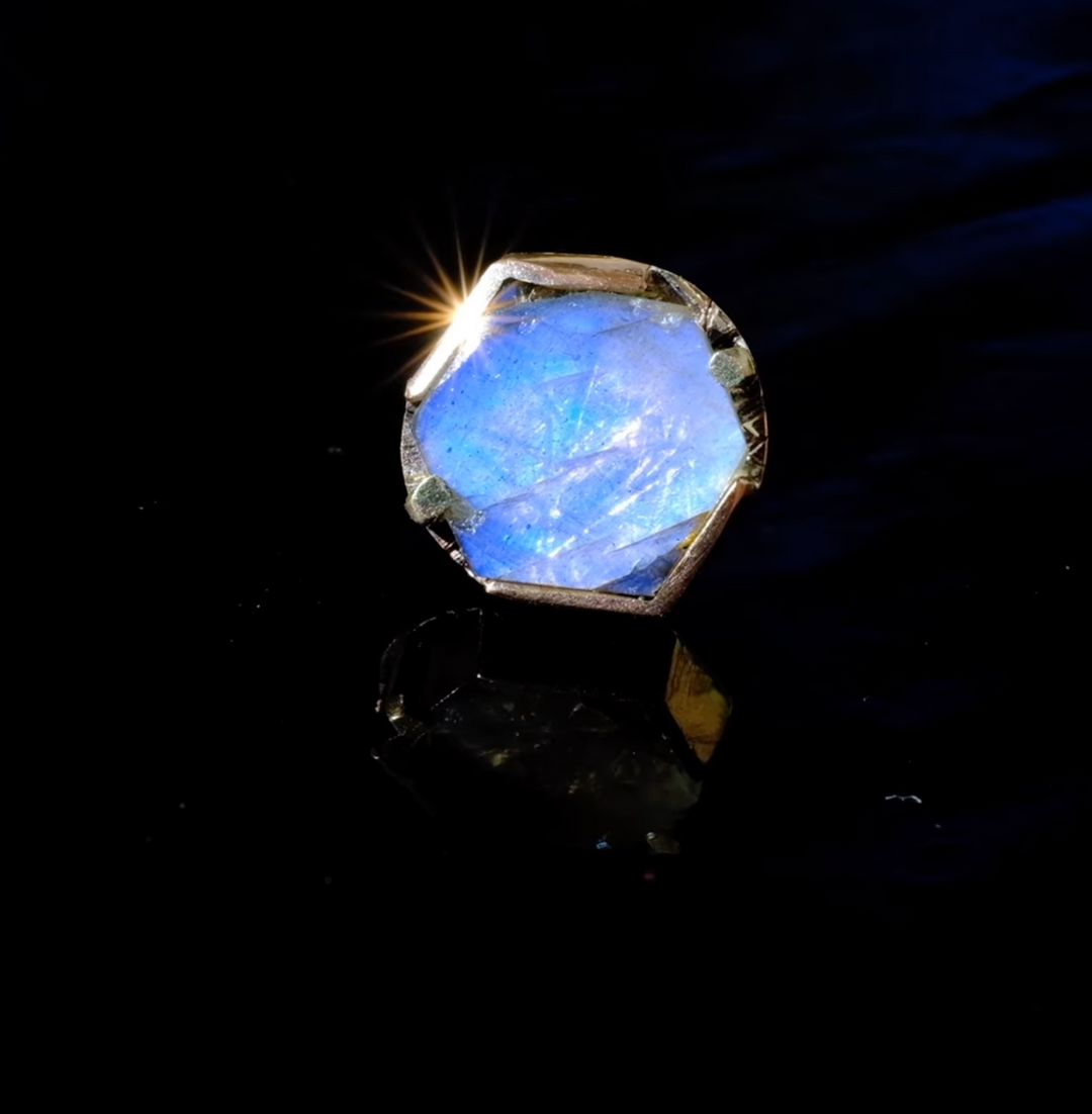 Blue Labradorite Hexagon in 14kt Yellow Gold - 14ga Threaded End