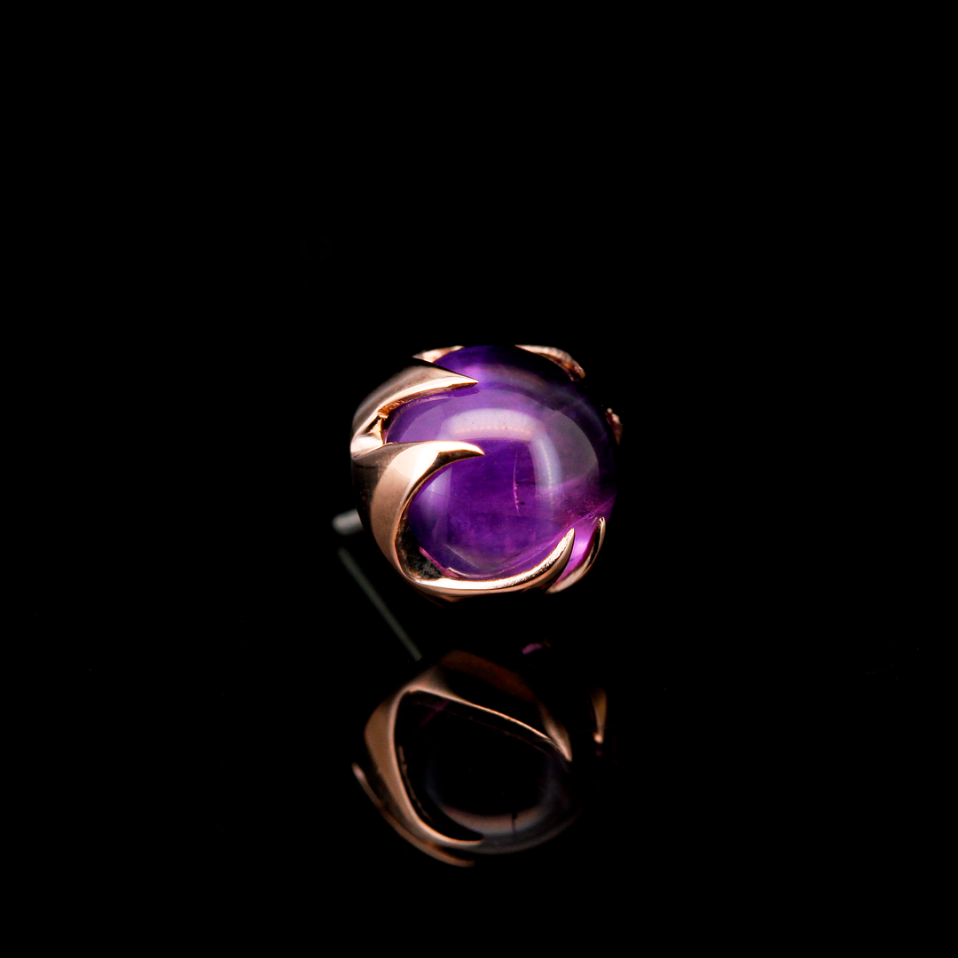 Round Amethyst in Rose Gold - threadless end