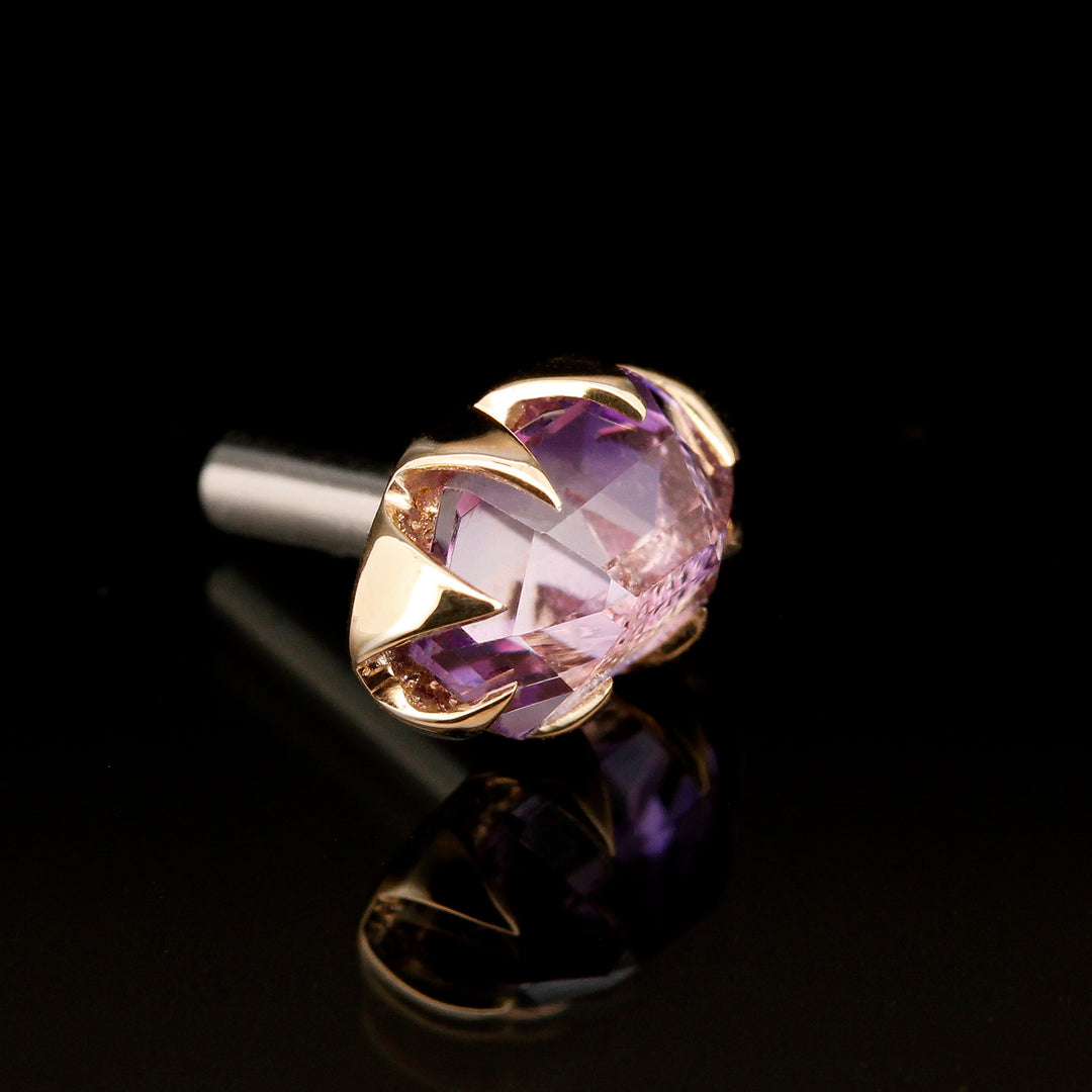 Amethyst Hexagon in 14kt Yellow Gold - 14ga Threaded end