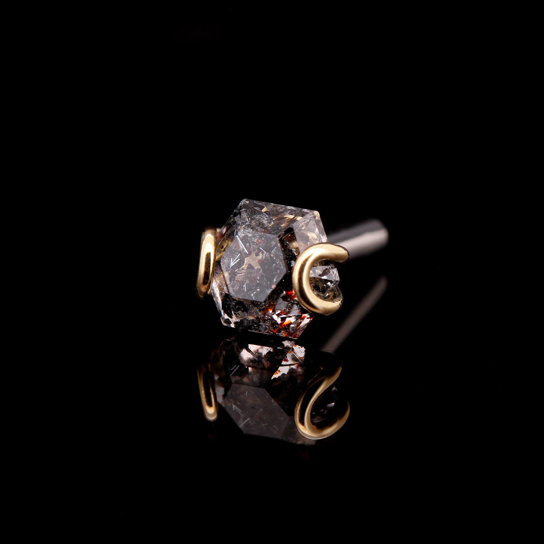 Disco Fire Quartz Hexagon in 18kt Yellow Gold - 14ga Threaded end