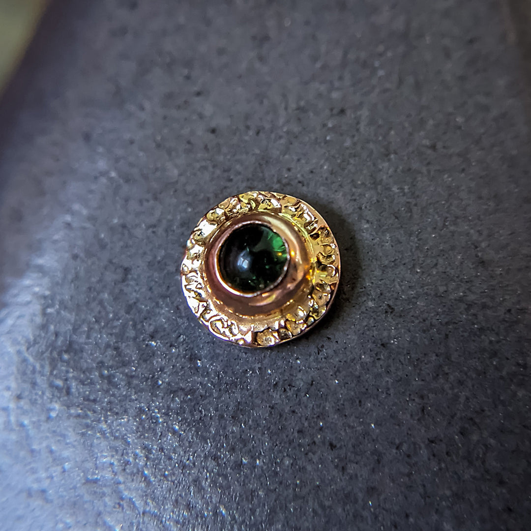 Green Tourmaline and Rose Gold "Comet" - Threaded End - 14ga