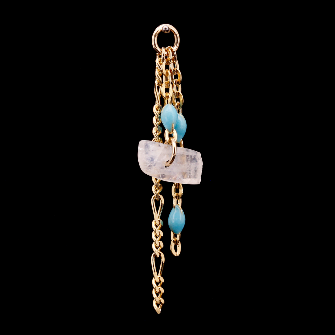 "Mooned" Rainbow Moonstone + Yellow Gold Chain Charm