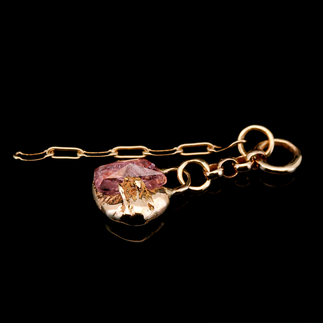 Pink Sapphire in Molten Yellow Gold Charm