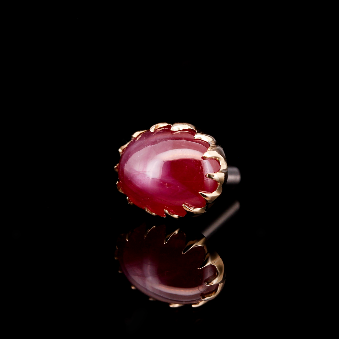 Star Ruby in Yellow Gold - 14ga Threaded end